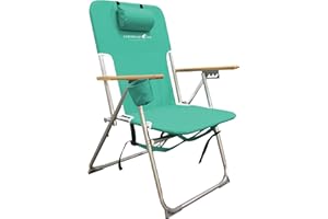 Caribbean Joe Folding Beach Chair, 4 Position Portable Backpack Foldable Camping Chair with Headrest, Cup Holder, and Wooden Armrests, 300 lb Capacity