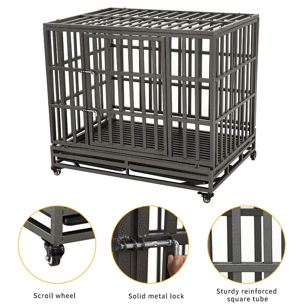 LUCKUP Heavy Duty Dog Cage Strong Metal Kennel and Crate for Medium and Large Dogs, Pet Playpen