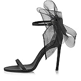 Coutgo Women's Bow Heels Open Toe Stiletto Heels One Strap Party Summer High Heeled Sandals Asymmetric Non-Removable Bow Knot