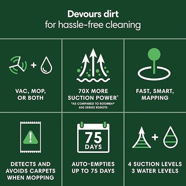 IROBOT ROOMBA 105X COMBO ROBOT VACUUM & MOP WITH AUTOEMPTY DOCK, SELF‑EMPTYING FOR UP TO 75 DAYS, 70× POWER‑LIFTING SUCTION, SMART LIDAR MAPPING, APP & VOICE CONTROL, IDEAL FOR HOMES WITH PETS & KIDS