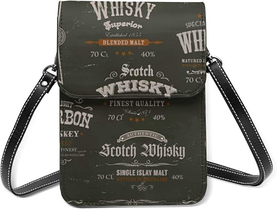 Amazon スマホポーチ レディースショルダーバッグ ウイスキーラベルと黒板のシール背景イラスト 財布斜めかけバッグ 多機能 小物入れ カワイイ キフト 13 5cmx19cm ショルダーバッグ
