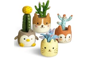 KISSBUTY Full Range of Needle Felting Kit, Cactus Wool Felted Set for Adults and Beginners Including Wool Roving for 4 Succulents, Foam Mat, Needles, Finger Guards Tools Kit