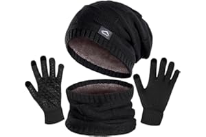 KIRAAT Winter Beanie Hat Scarf Touchscreen Glove Set for Men Women,Knit Ski Cap Neck Warmer with Fleece Lined for Unisex