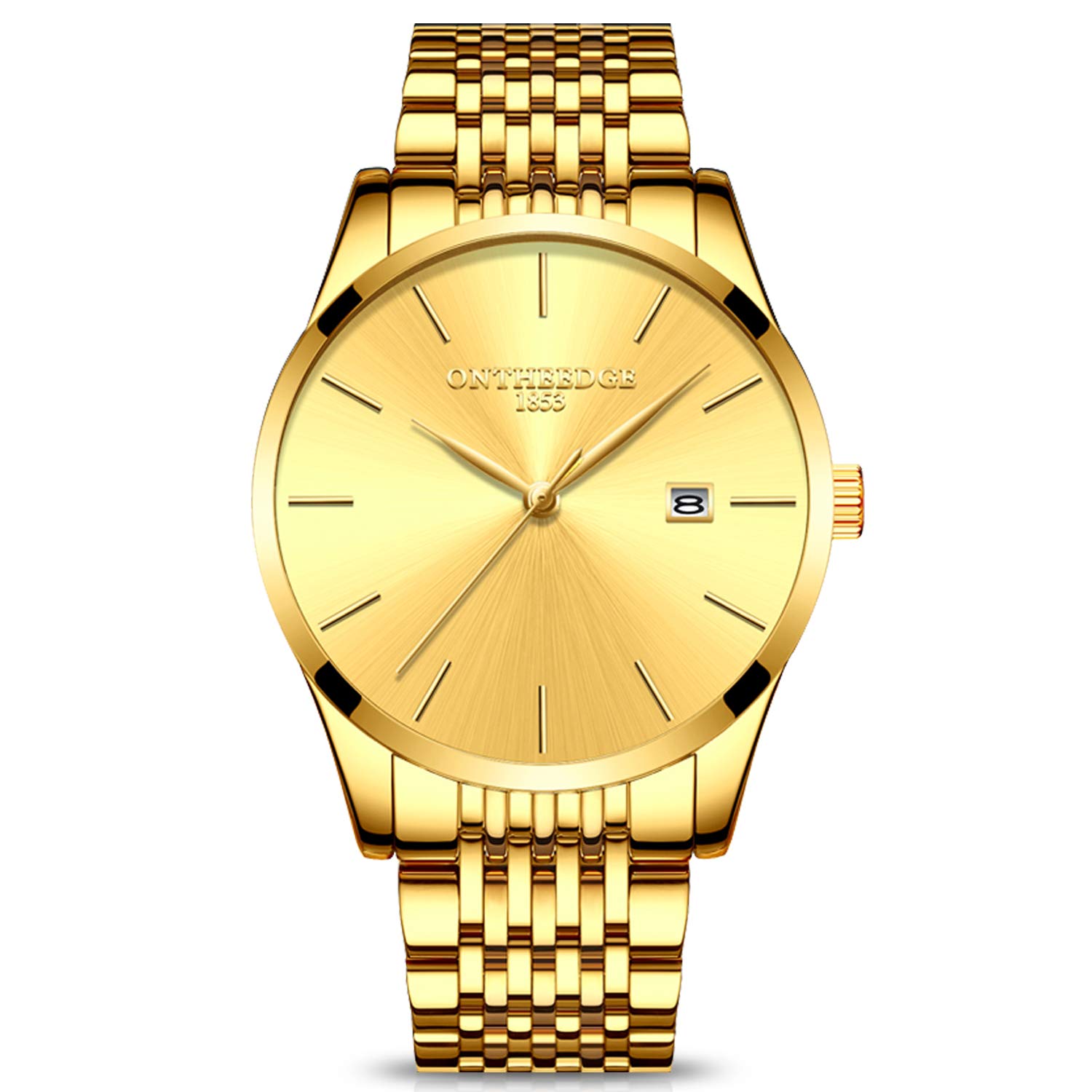 RORIOS Mens Thin Watches Business Dress Analog Quartz Stainless Steel Bracelet Day Calendar Wrist Watches