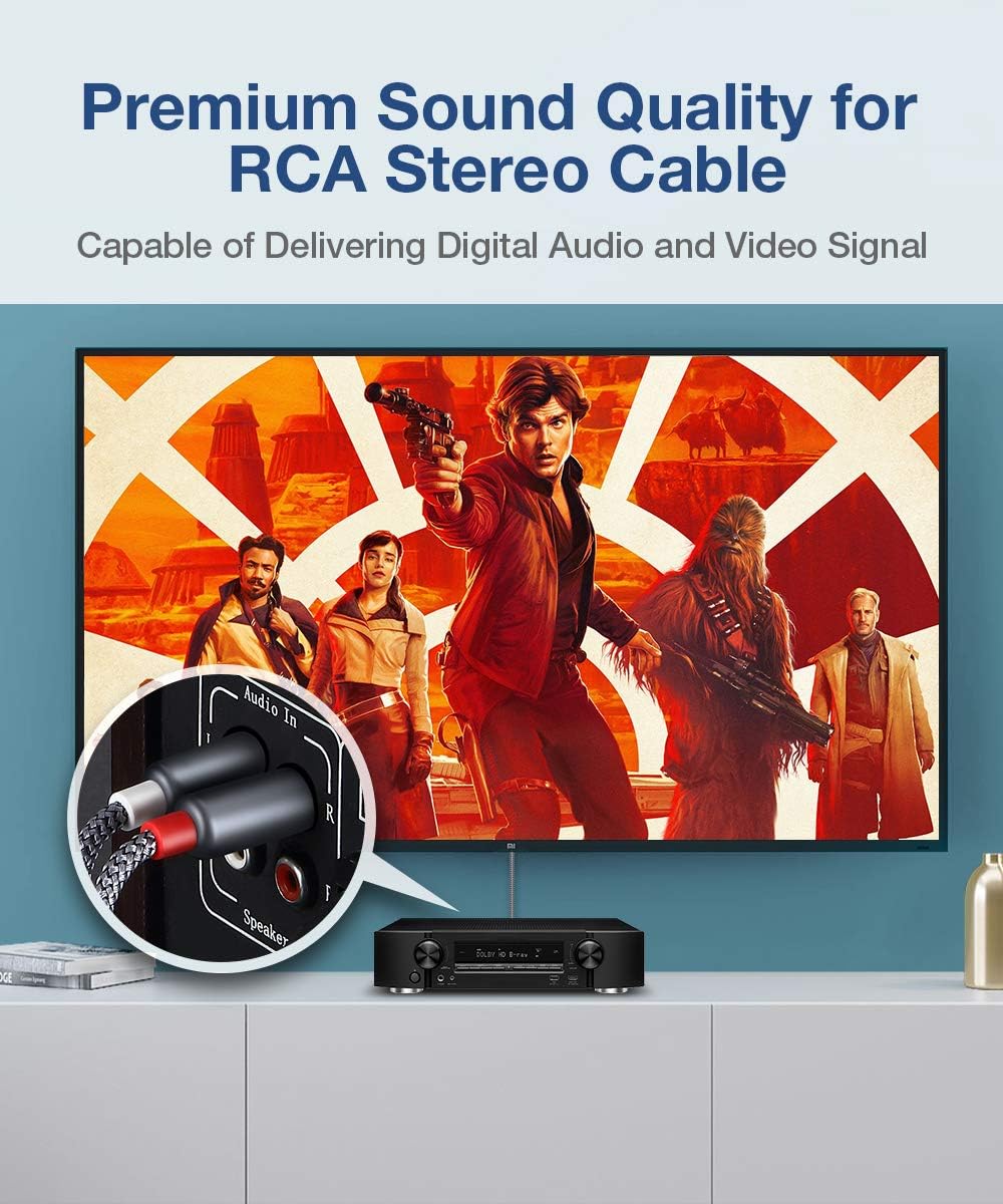 JSAUX RCA Stereo Cable, [6.6ft/2M, Dual Shielded Gold-Plated] 2RCA Male to 2RCA Male Stereo Audio Cable for Home Theater, HDTV, Amplifiers, Hi-Fi Systems [Grey]: Industrial & Scientific