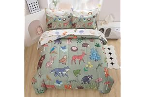 lishjekee Jungle Animal Comforter Full for Kids 7Pieces Wild Animal Bedding Set Bed in A Bag for Boys Girls Forest Wildlife C