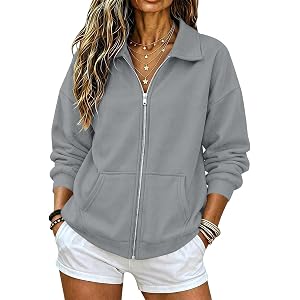 dyiozbga Full Zip Up Sweatshirt Women No Hood - Oversized Loose Casual Long Sleeve Collared Jacket 2026 Fall Winter Clothes