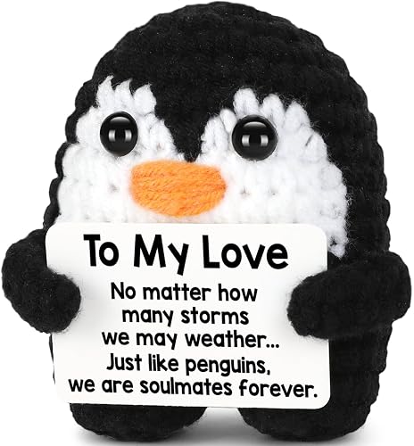 Valentines Day Gifts for Him Her, To My Love Handmade Crochet Mini Penguin Anniversary Birthday Gift for Boyfriend Girlfriend Wife Husband, Romantic I Love You Valentines Gifts for Women Men Couple