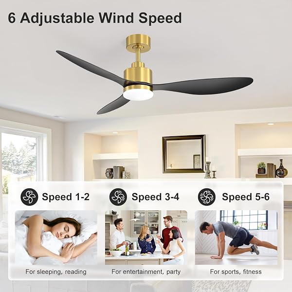 BREEZARY 52″ CEILING FANS WITH LIGHTS AND REMOTE, QUIET DC MOTOR, 3 REVERSIBLE BLADES, MODERN GOLD AND BLACK CEILING FAN WITH 3-COLOR LED LIGHT FANDELIER FOR BEDROOM LIVING ROOM