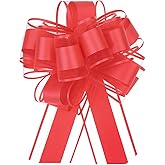 MECCANIXITY 5pcs 6 Inch Large Big Pull Bow Organza Gift Wrapping Bows Ribbon for Wedding Car Baskets Presents Christmas Bow, Red