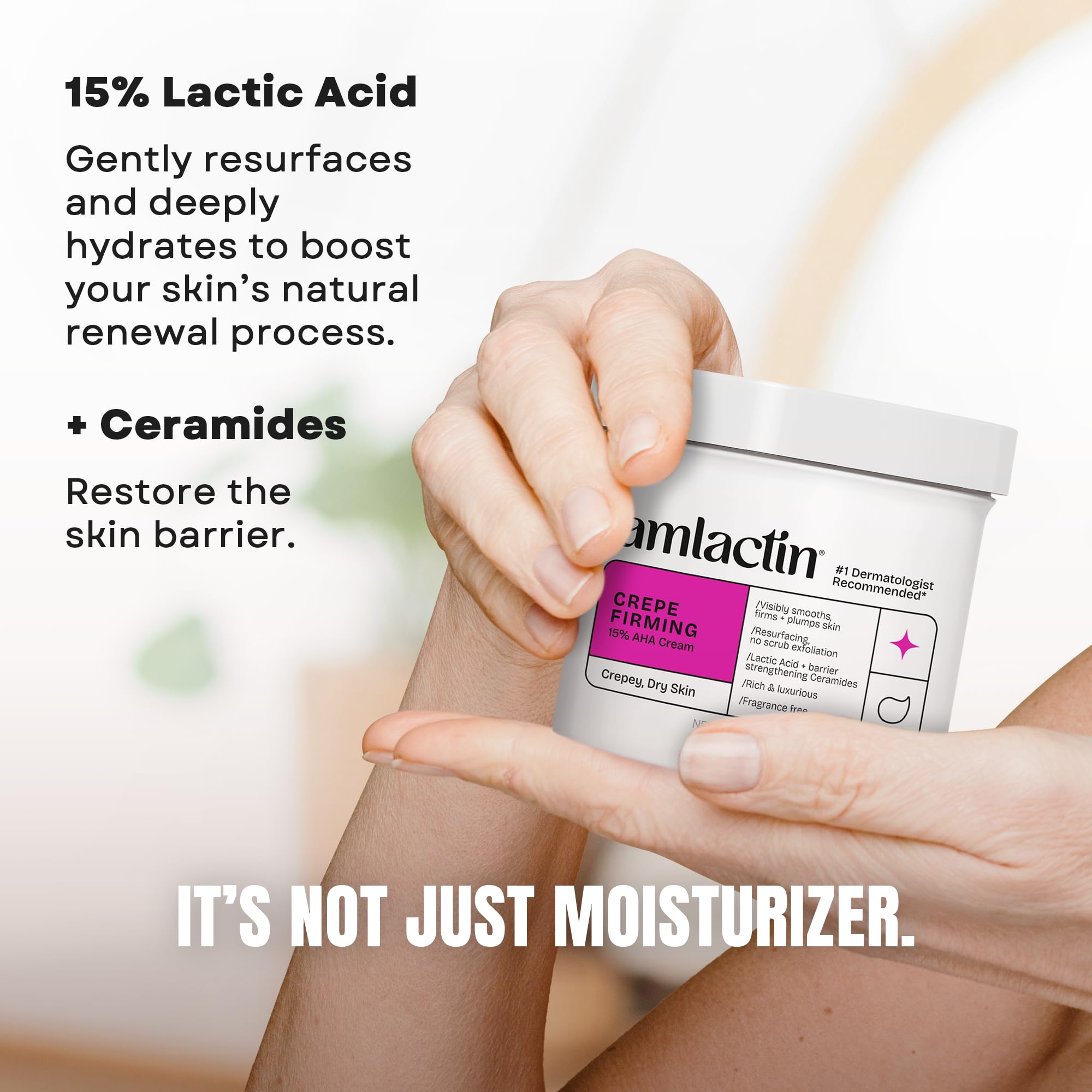 AmLactin Crepe Firming Cream - Therapeutic Skin Tightening Cream for Body – No-Scrub Exfoliator and Moisturizer with 15% Lactic Acid AHA, 12 oz (Packaging May Vary)​