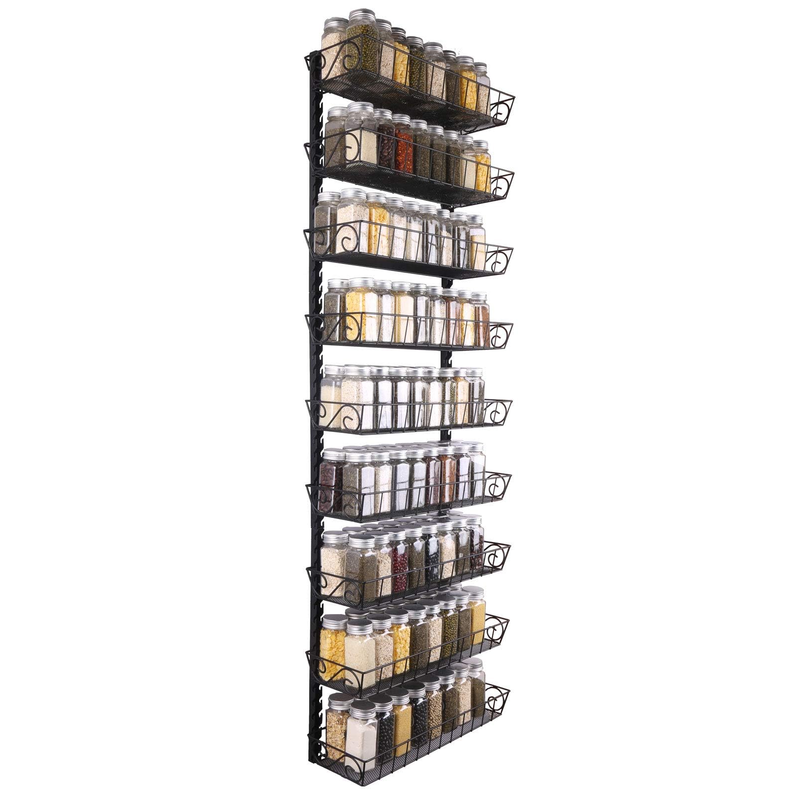 SWOMMOLY Adjustable Wall Mount Spice Rack, 9-Tier Dual-use (Multi-use) Organizer, Black