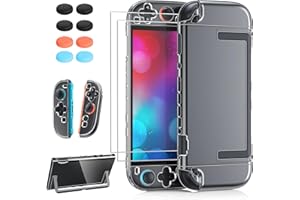 FYOUNG Dockable Protective Case Cover Shell for Nintendo Switch 2, Full Protection Clear Hard PC Accessories Cover Case with Screen Protector, 8 Thumb Grips(Clear, for Switch 2 7.9inch)