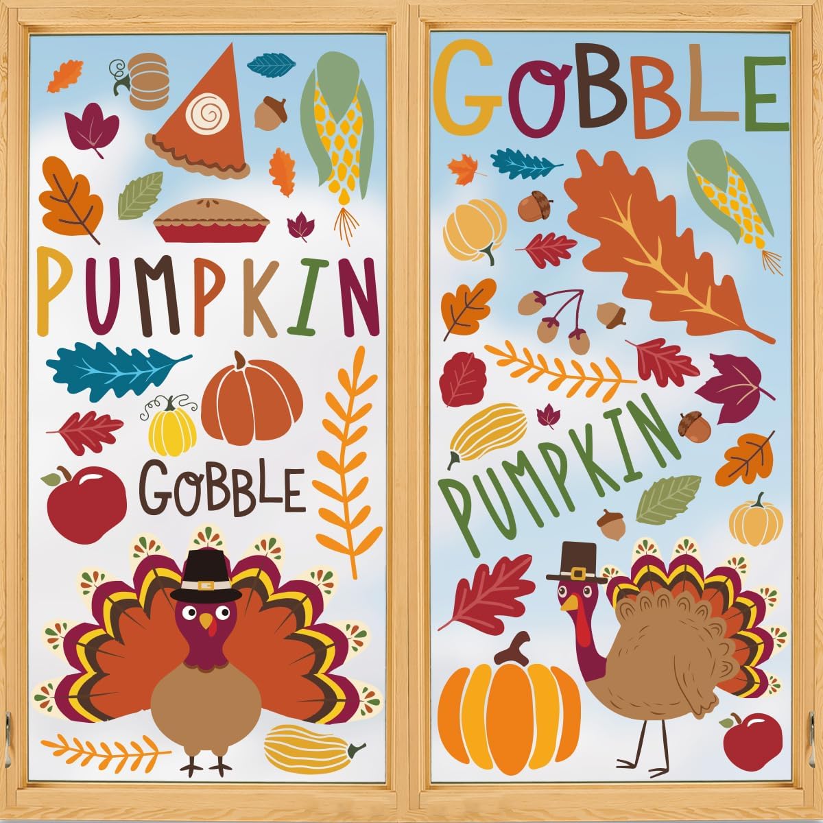Window Treatments - Horaldaily 125 PCS Fall Window Cling Sticker, Thanksgiving Autumn Harvest Colorful Leaf Pumpkin Turkey for Home Party Supplies Shop Window Glass Display Decoration
