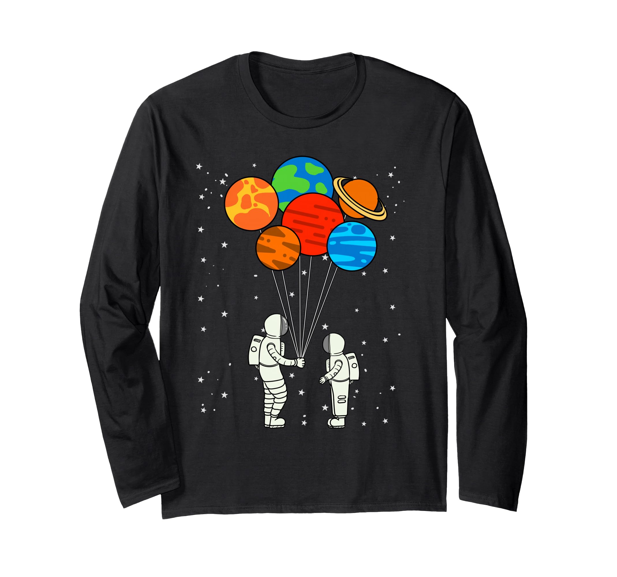 Planet Balloons Astronaut Planets Galaxy Outer Space Long Sleeve T-Shirt