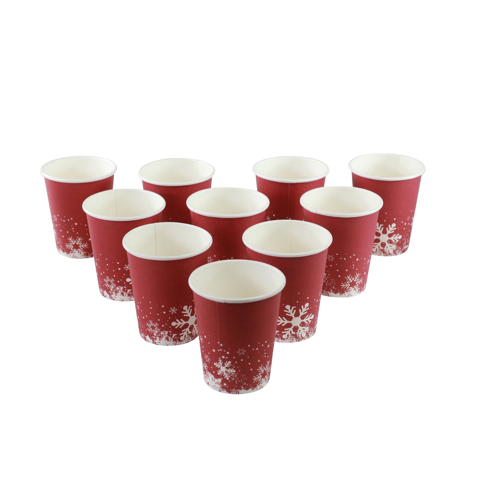 GOLDBEARUK Festive Themed Red Snowflake Paper Party Cups Pack of 100