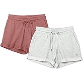 icyzone Workout Lounge Shorts for Women - Athletic Running Jogging Cotton Sweat Shorts(Pack of 2)