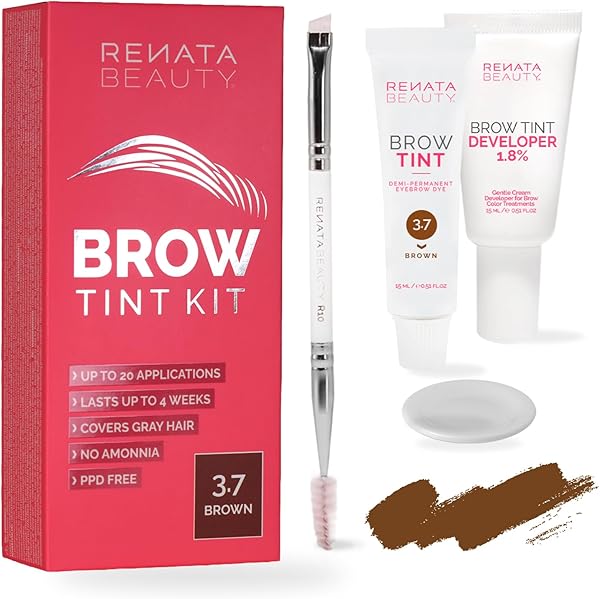 RB RENATA BEAUTY Augenbrauenfarbe Set – Brow Färbeset inkl. Entwickler & Stylingbürste – Augenbrauen Färbeset – Eyebrow Dye Kit mit bis zu 4 Wochen Halt – Brow Tint für Natürlichen Look [Braun]