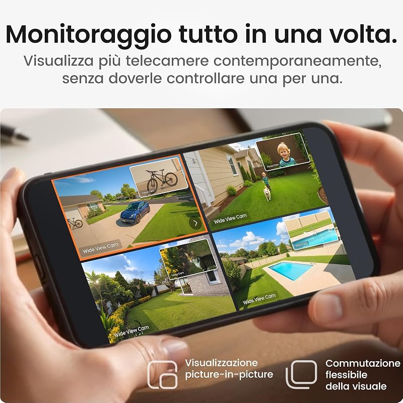 T2 Pro 3K Kit da 4 Telecamere di sicurezza esterne solari wireless