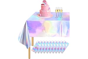 GroTheory 10 Pack Iridescent Tablecloth, Holographic Table Cloth, 54" X 108" Rectangle Disco Table Cloth, Glitter Tablecloth for Fortnite, Graduation, Birthday Party, Games, Iridescent Decorations
