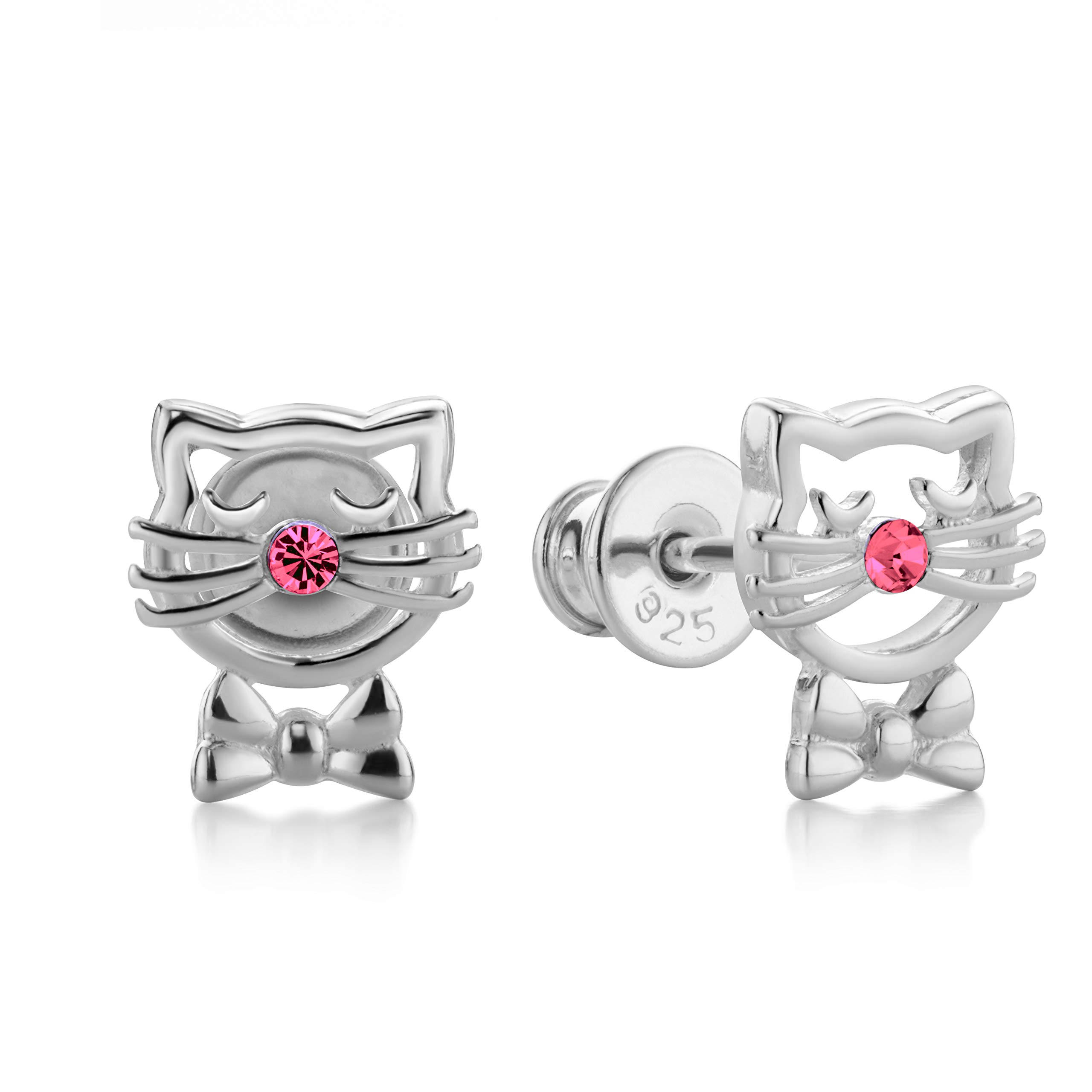 Butterfly Charming Sterling Silver Cat Earrings With Pink Crystals For Children — image 1