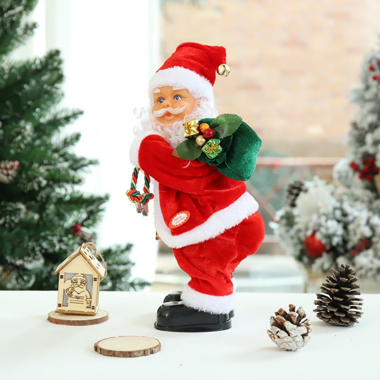 ITODA 27cm Electric Wiggle Hips Musical Santa Claus Battery Operated Christmas Singing Dancing Doll Music Toy Gift Christmas Decoration Ornament Figure for Home Festival Party Gift