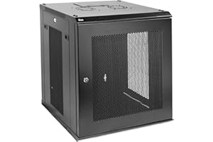 Tecmojo 12U Wall Mount Rack Network Cabinet for 19” IT Equipment,with Lockable Mesh Door and Removable Side Panels,Cooling Fan,Black,17.7inch Deep