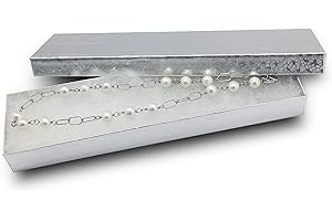 THEDISPLAYGUYS FOR YOUR MODERN LIVING TheDisplayGuys 25-Pack #82 Silver Foil Cotton Filled Paper Jewelry Gift Boxes (8 1/16" x 2 1/4" x 1 3/8") for Necklaces, Bracelets, Watches & Pens Display Retail and Shipping