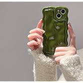 FABSPARK for iPhone 15 Pro Max,3D Meteorite Bubble Wavy Case,Cream Green | Cute Solid Color Water Ripple Pattern Curly Wavy Frame Case Soft TPU Shockproof for iPhone 15 Pro Max 6.7 Inch,Cream Green