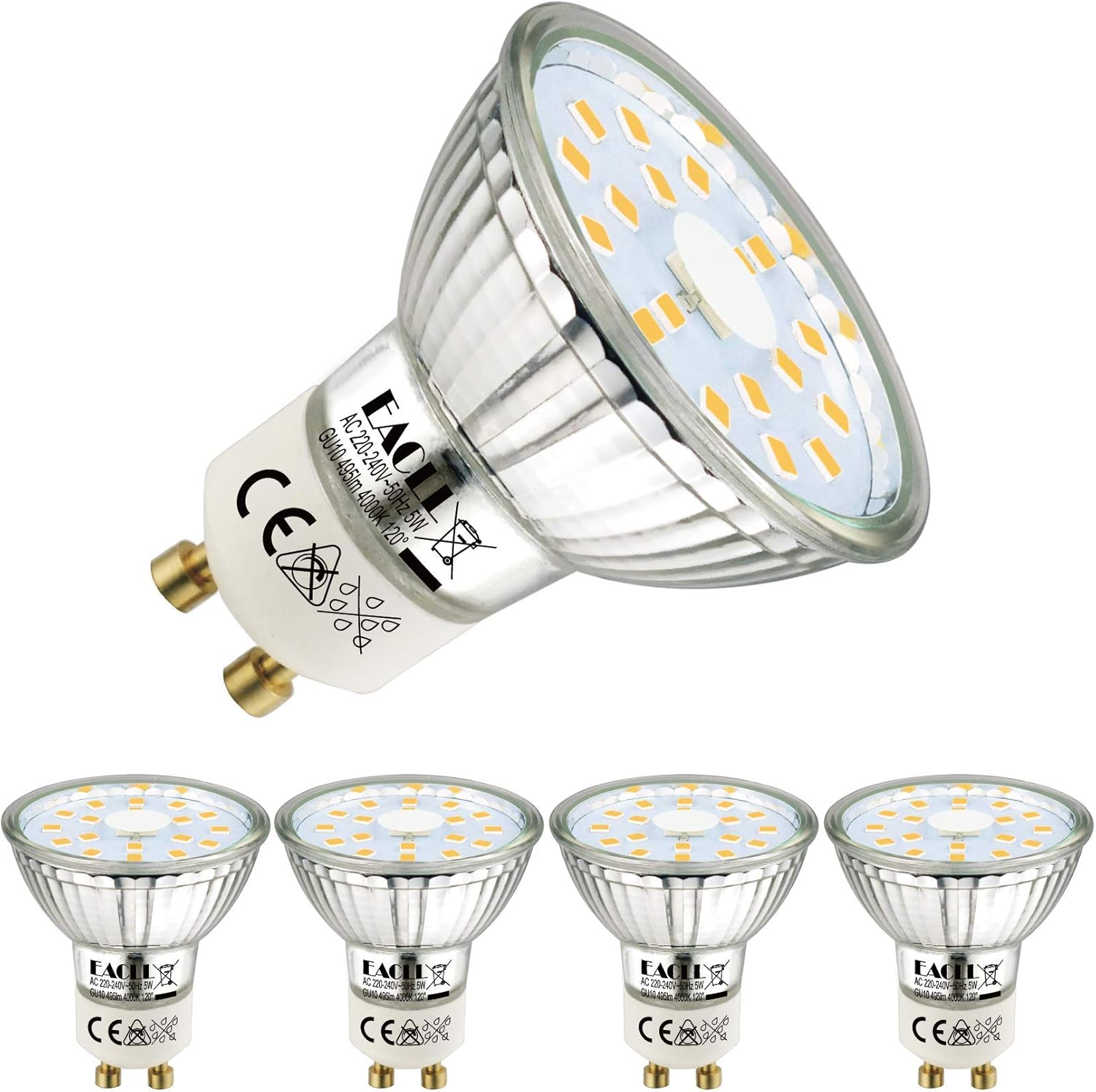 EACLL GU10 LED Bulbs Neutral White 4000K 6.5W Replaces 95W Halogen Bulbs, Pack of 4, 875 Lumen