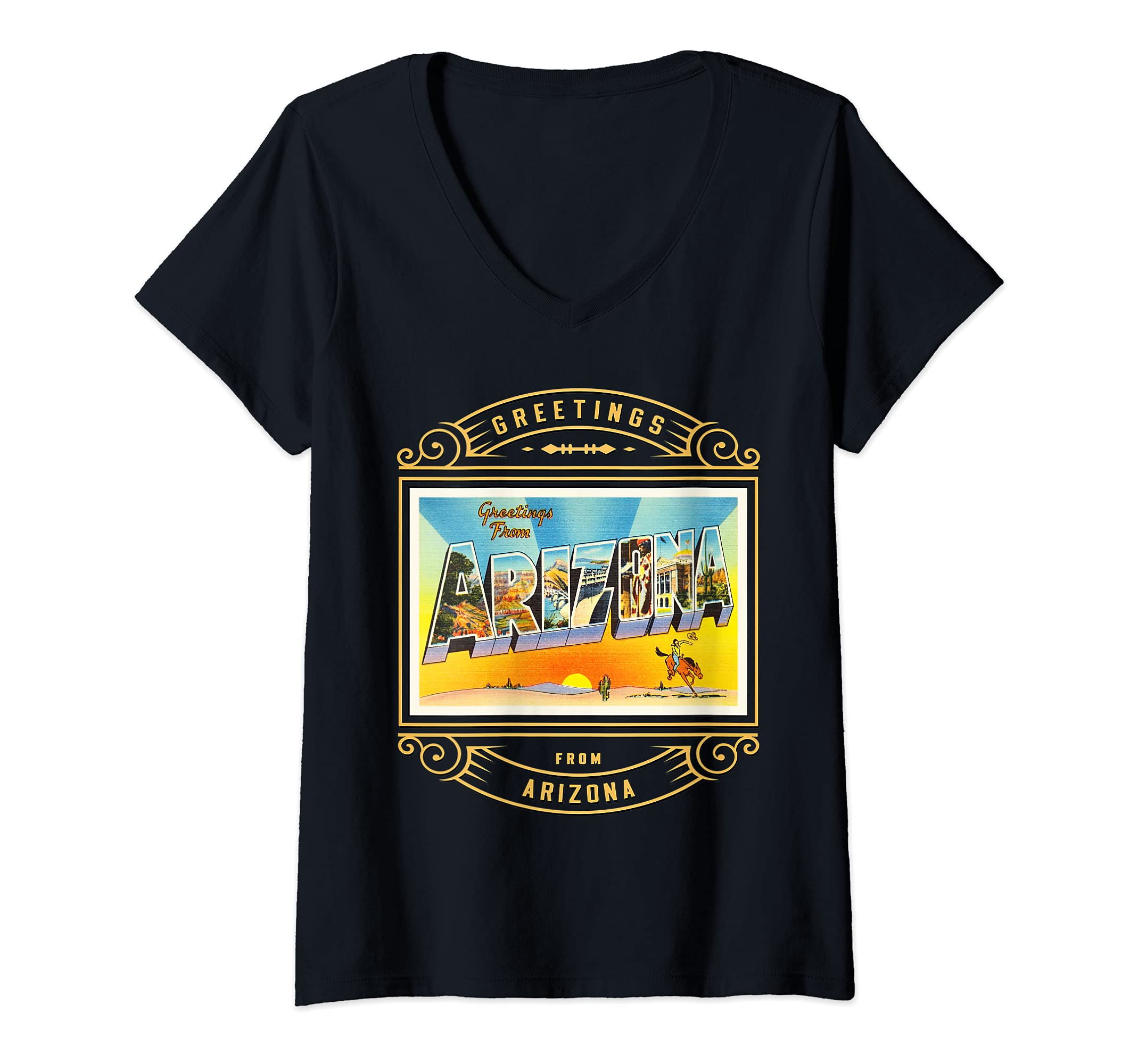 Womens State of Arizona AZ Large Letter Travel Postcard 1 V-Neck T-Shirt
