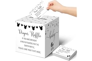 Teling 51 Pieces Diaper Raffle Tickets with Card Box Baby Shower Decorations Baby Shower Holder Box for Girl Boy Diaper Raffl