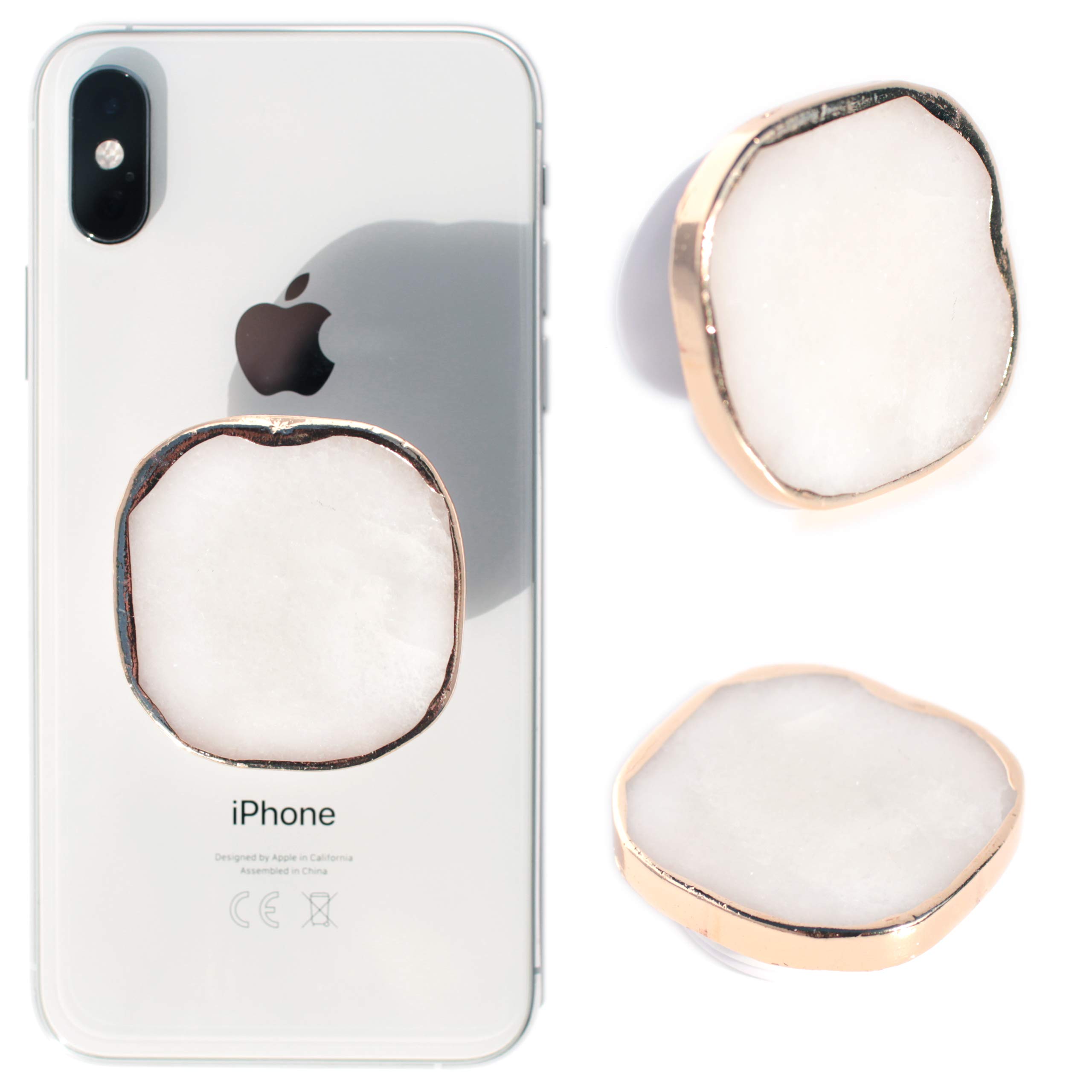 Lito.Dito Authentic Natural Agate Mobile Phone Grip Stand Irregular Shape Design (White Jade Irregular)