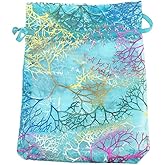 SumDirect 100Pcs Blue Organza Drawstring Bags Jewelry Pouches, Coralline Pattern Candy Chocolate Party Christmas Wedding Favor Gift Bags,3.5x4.7inches