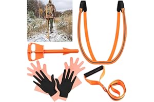 CraftyDream Deer Drag and Dual Harness Field Hunting Butt Cleaning Tool with 12 Pairs Field Dressing Gloves, Heavy Duty Deer Drag Strap with Handle Reflective, for Elk Caribou Moose Antelope