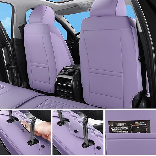 SXIKIN CAR SEAT COVERS FULL SET PURPLE, LUXURY FAUX LEATHER WATERPROOF NON-SLIP WOMEN SEAT PROTECTOR UNIVERSAL FIT FOR MOST CARS SUVS TRUCKS PICK-UPS,CAR INTERIOR ACCESSORIES(PURPLE-FULL SET)
