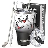 Pandaria 30 oz Tumbler with Lid and Straw | Leak Proof Coffee Travel Mug | Double Wall Vacuum Insulated Stainless Steel Water Tumbler Cup Perfect for Cold or Hot Drinks | 30OZ Devil Bat Tumbler