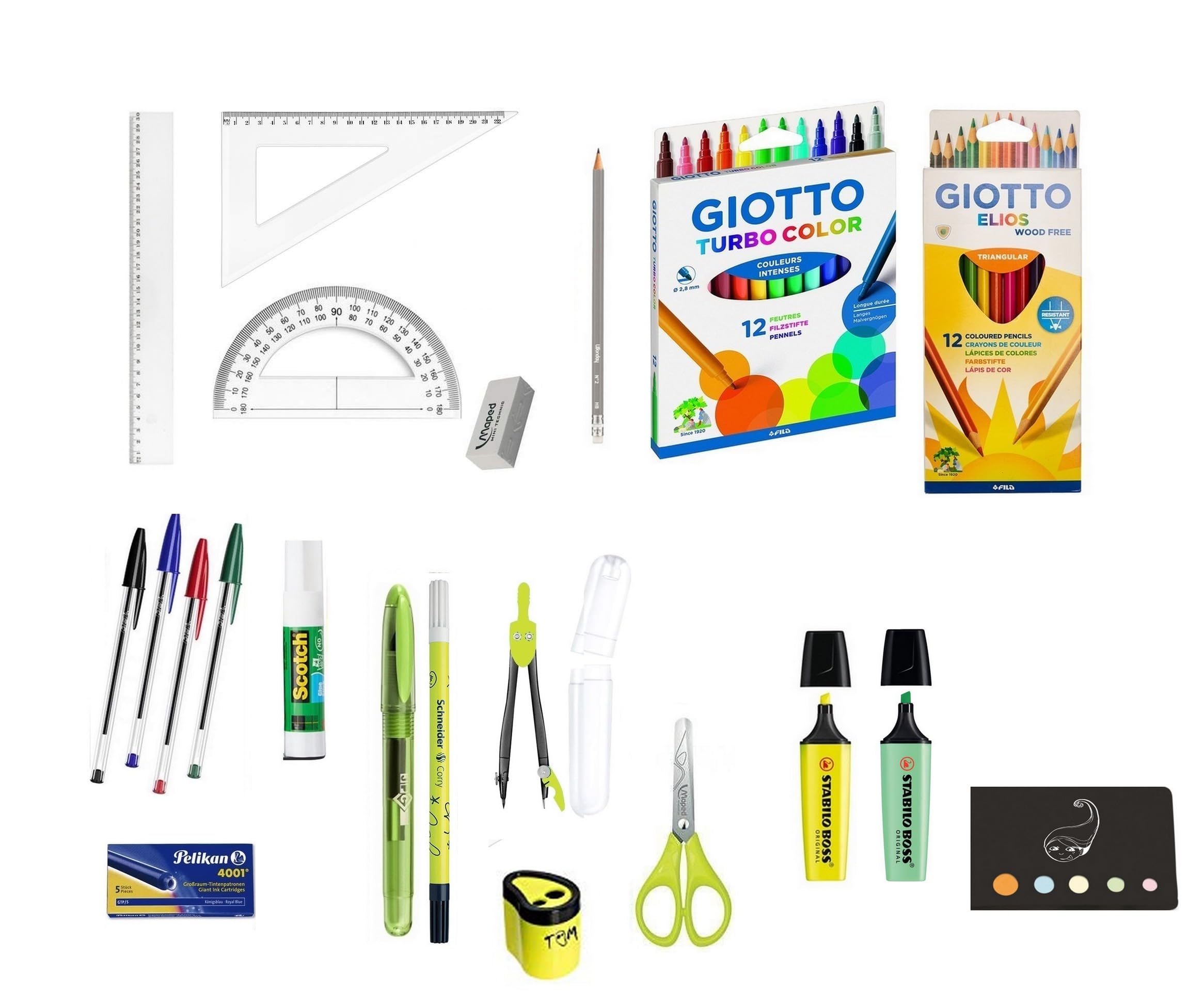 Blumie Shop Eco School Supplies Kit 21 Pieces Special College + 1 Wooden Bookmark Ruler (Green)