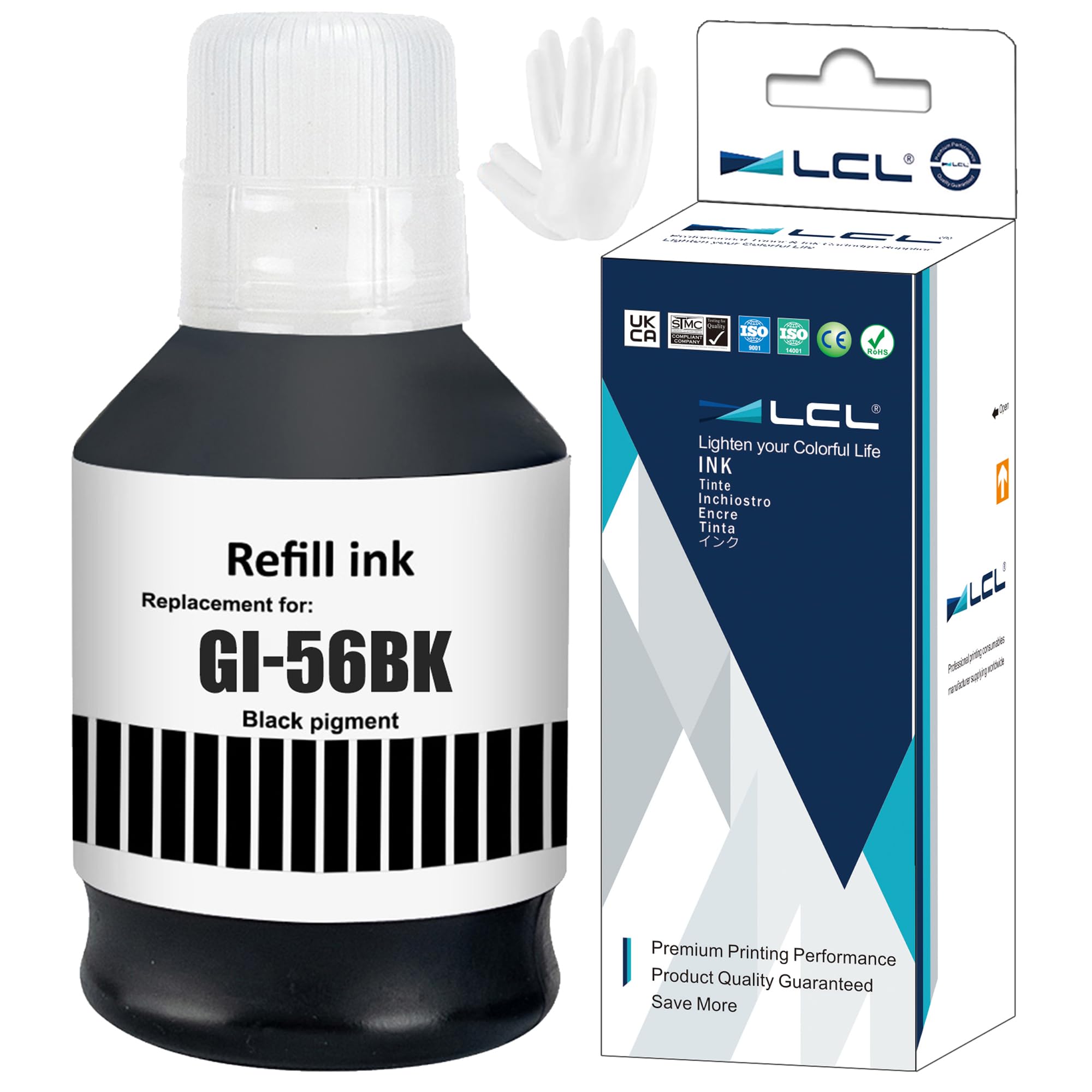 LCL Compatible Ink Bottle GI-56 GI-56BK (1PK Black 170ml) Replacement for Canon MAXIFY GX7050 GX6050 GX5050 GX4050 GX3050 Printers