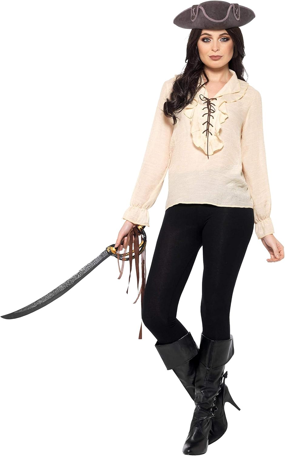 Smiffys Pirate Shirt, Ivory with Lace Up Front, Pirate Fancy Dress, Pirate Dress Up Costumes, L - Size 42"-44" - Image 3