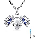 ONEFINITY Sunflower Urn Necklace for Ashes Sterling Silver Butterfly Sunflower Pendant Cremation Jewelry for Ashes of Loved Ones Keepsake