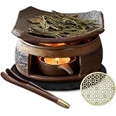Ceramic Incense Burner Kit, Zen Incense Holder with Candle Clip,Mat & Heat Resistant Brick, Ceramic Aromatherapy,Stove Essential Oil Burner, Suitable for Home and Office Use.