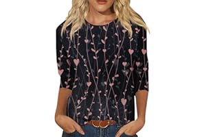 BARNRAE Custom t Shirts Women's Fashion Casual Seventh Sleeve Printed O-Neck Pullover T-Shirt Top