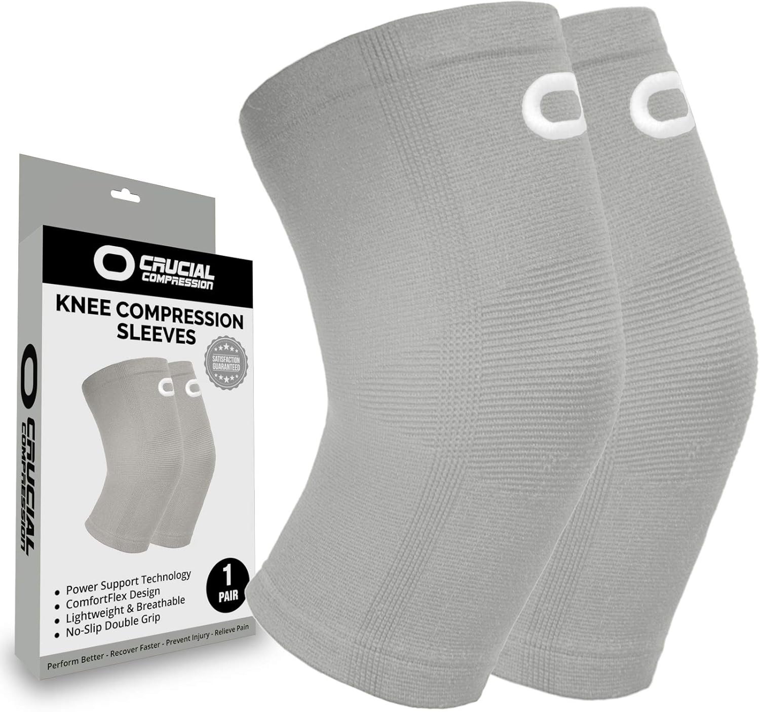 Knee Brace Compression Sleeve (1 Pair) - Best Knee Support Braces for Meniscus Tear, Arthritis, Joint Pain Relief, Injury Recovery, ACL, MCL, Running, Workout, Basketball, Sports, Men and Women