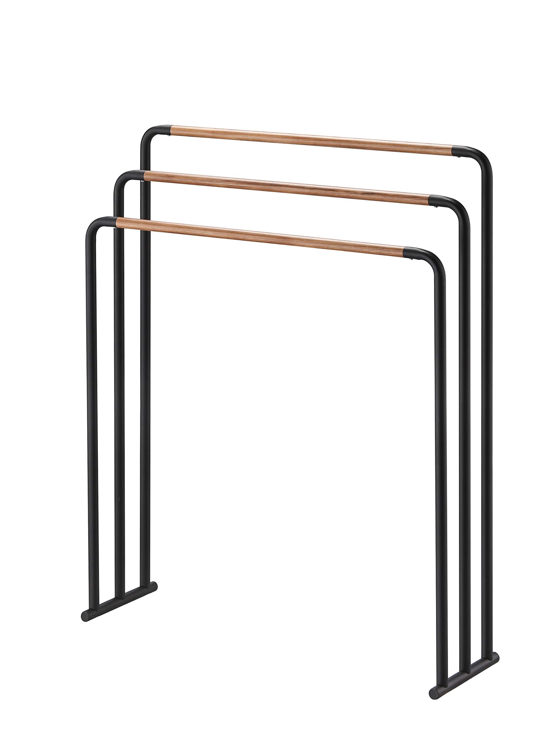 Yamazaki 7468 PLAIN Bath Towel Hanger, black, Steel/Wood, Minimalist, 70 x 19 x 83 cm