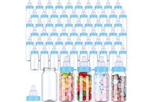 PINKXHY 60 Pcs 4.5 Inch Baby Mini Milk Bottle Baby Shower Favor Fillable Feeding Bottle Candy Box Small Plastic Candy Container DIY Gift for Boy Girl Newborn Baptism Party Decor (Blue)