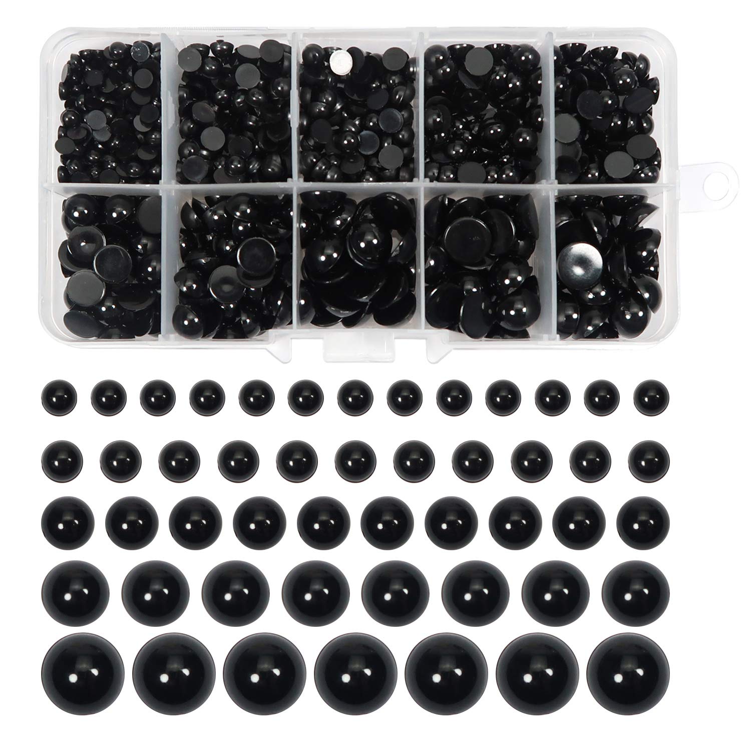 TOAOB 830pcs Plastic Eyes 4mm to 10mm Black Flat Back Cabochon Craft Eyes for Making DIY Craft Plush Animal