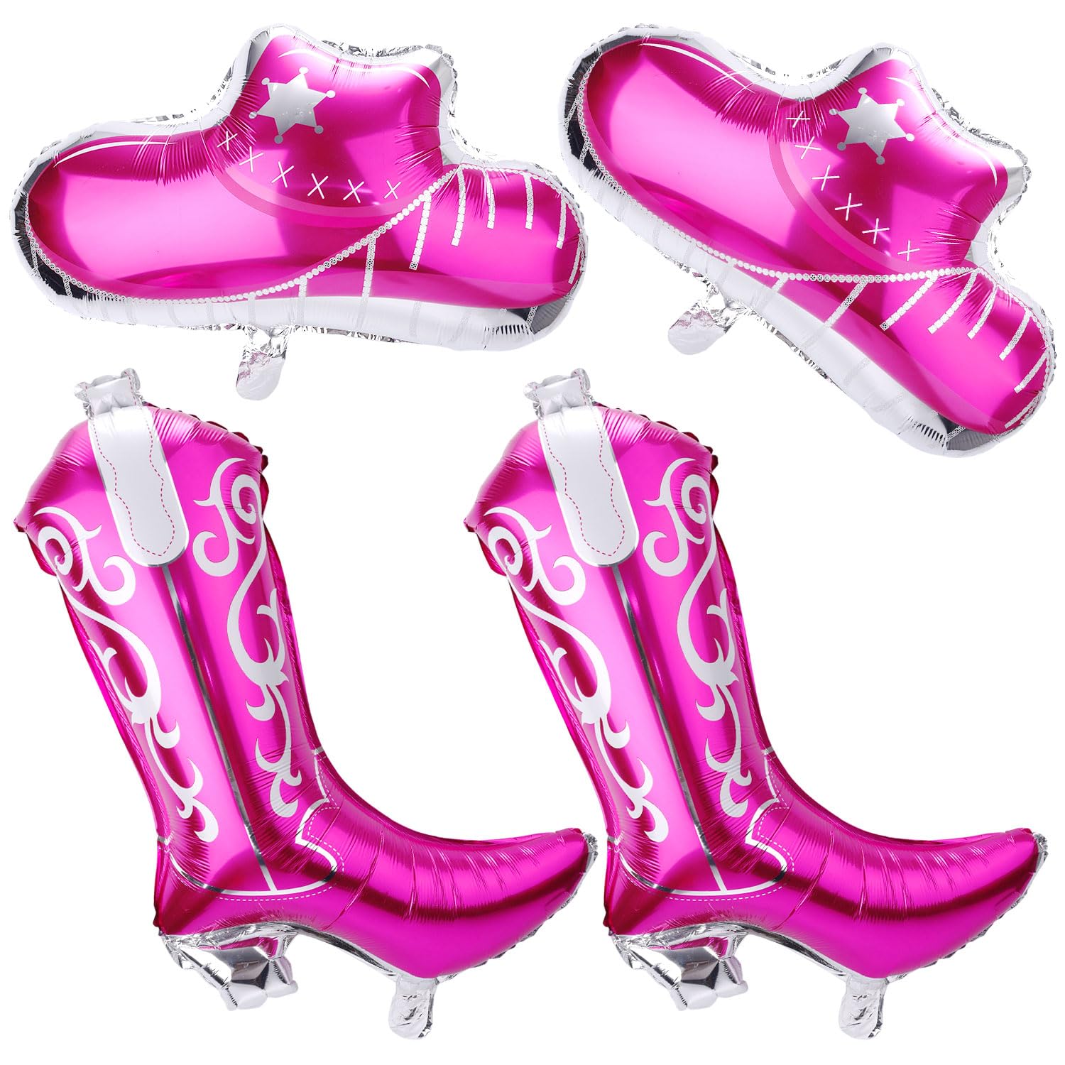 Photo 1 of 4 Pcs Cowgirl Boot Balloons, Pink Cowgirl Hat Balloon, Disco Cowboy Birthday Balloon, Western Cowgirl Foil Balloons for Western Country Themed Party Decoration