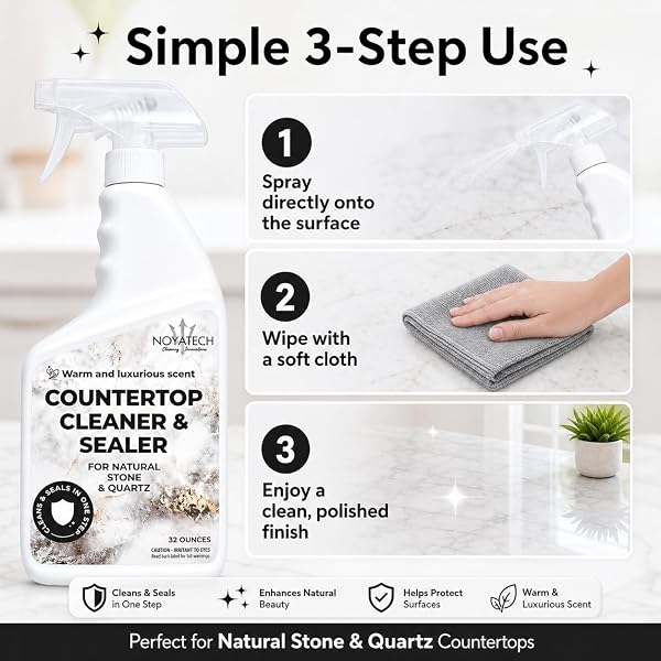 NOYATECH COUNTERTOP CLEANER & SEALER – STREAK-FREE SPRAY FOR GRANITE, MARBLE & QUARTZ | CLEANS & PROTECTS IN ONE STEP | USDA BIOPREFERRED, NON-TOXIC, NO FILM