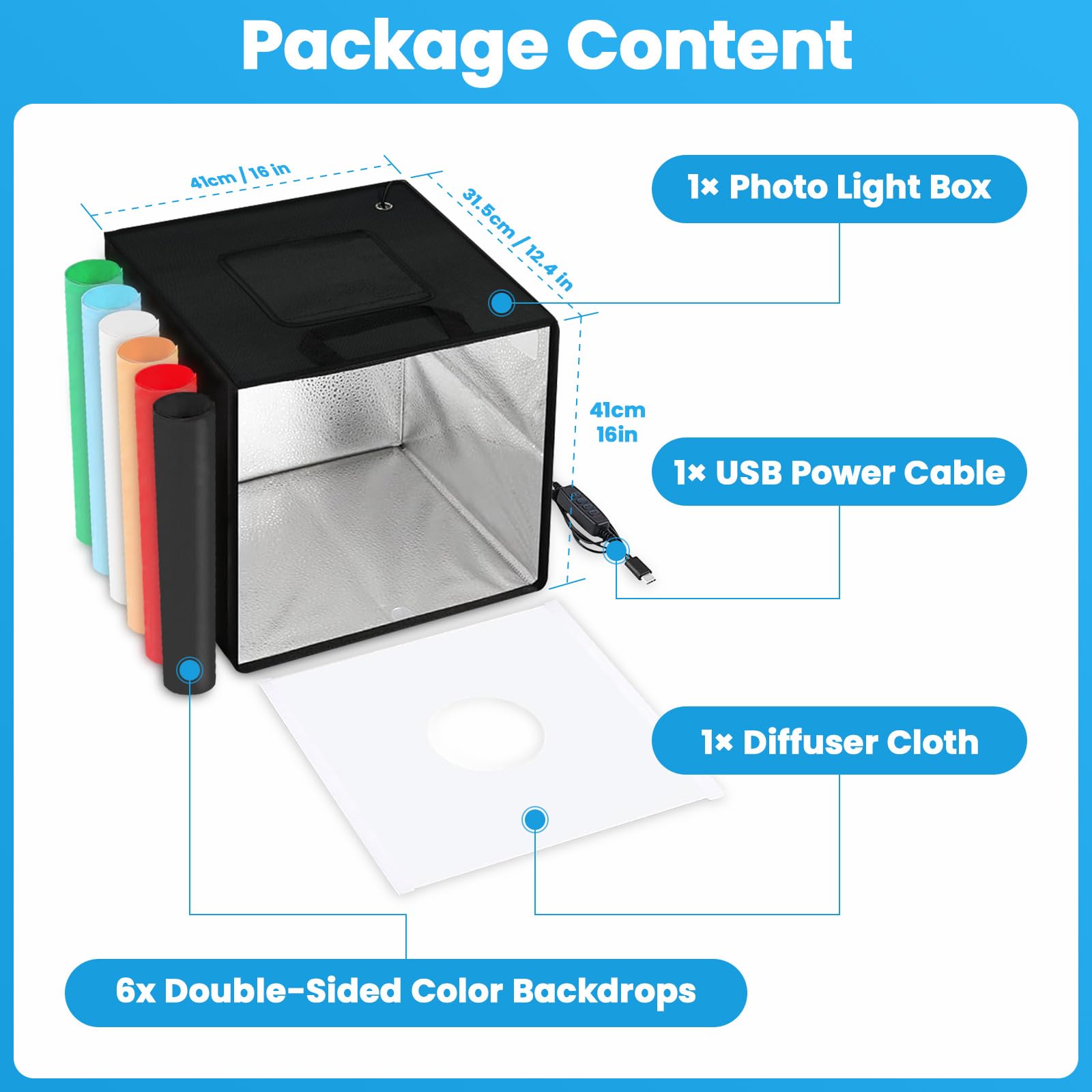 Condition photo showing New/Like New for light box,light box photography,16"x16"photo box,photo light box | product photography light box with cri >95,120 leds lights,6 photo backdrops for product display